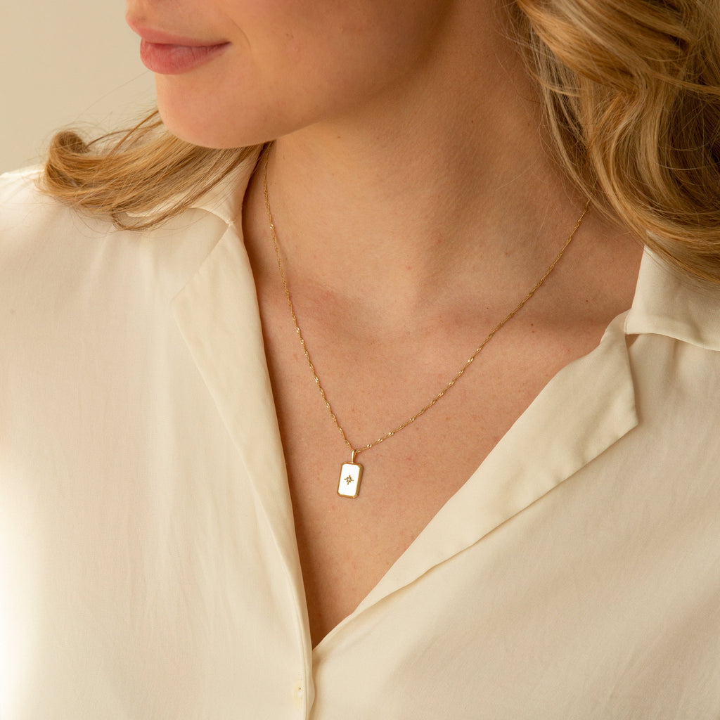 Rectangle Starburst Necklace - 14k Solid Gold