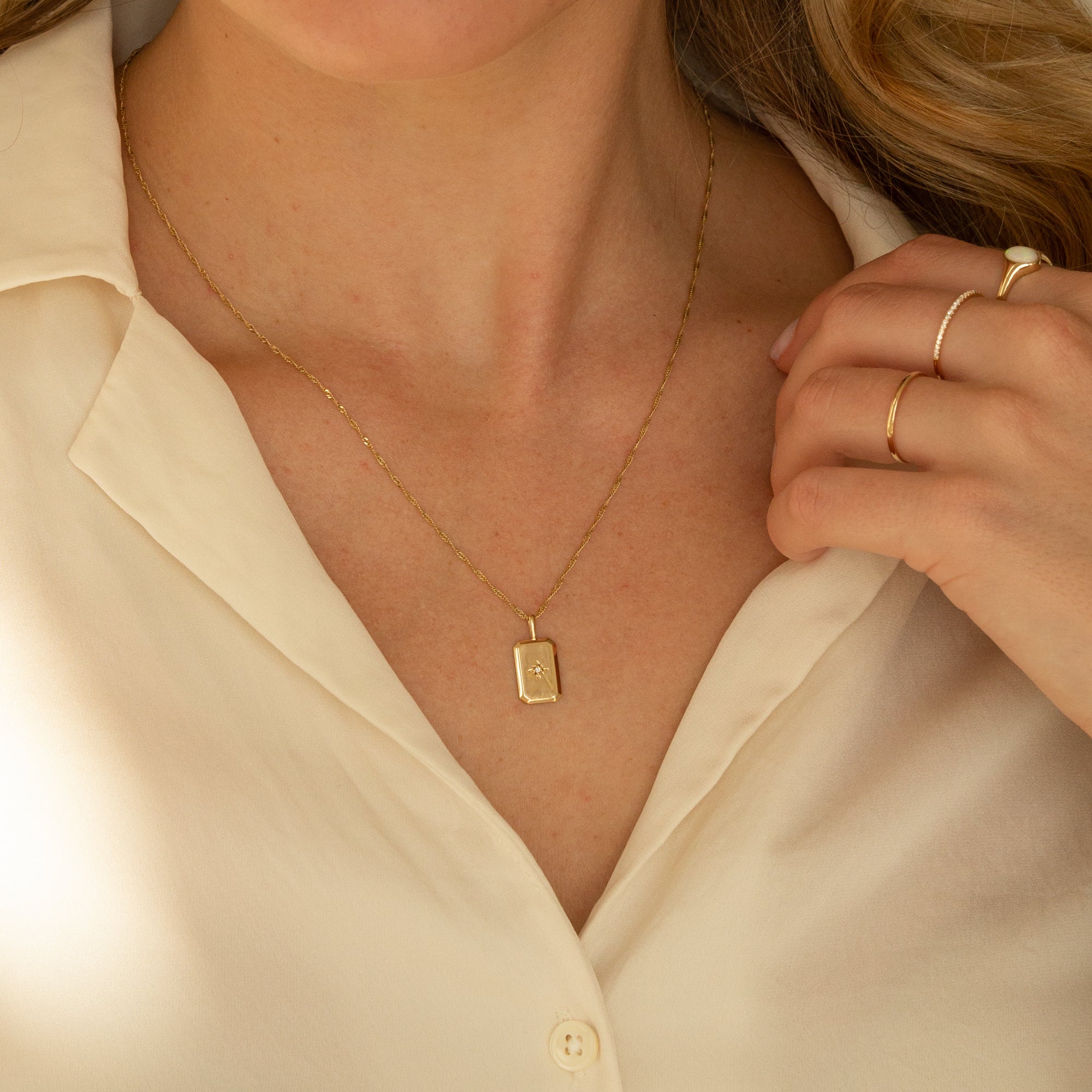 Rectangle Starburst Charm - 14k Solid Gold