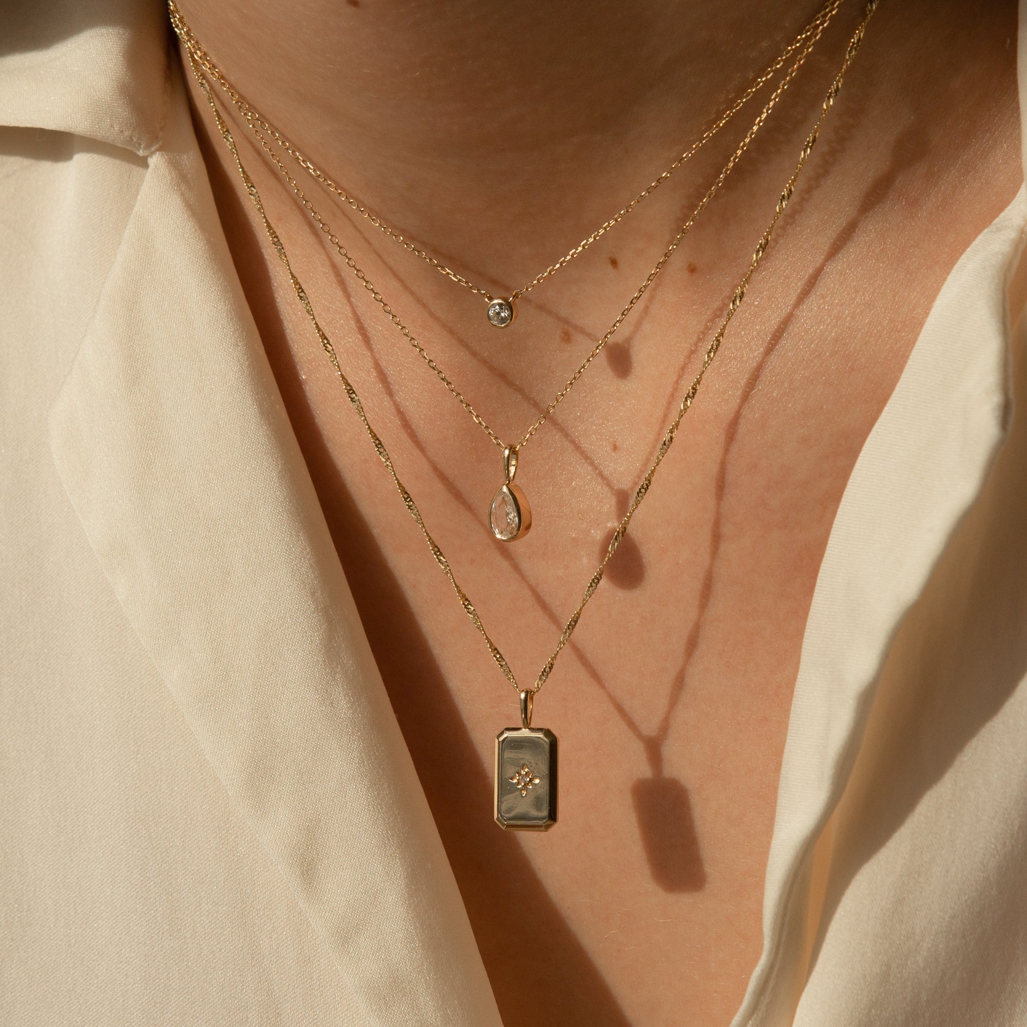 Rectangle Starburst Necklace - 14k Solid Gold