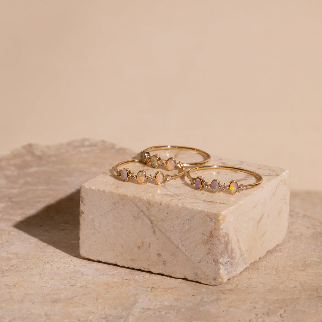 Triple Opal + Diamond Ring