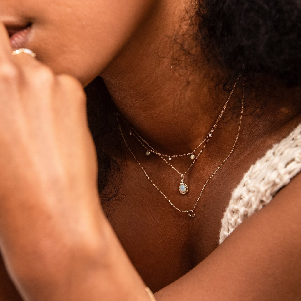 Opal + Diamond Station Necklace - Reversible