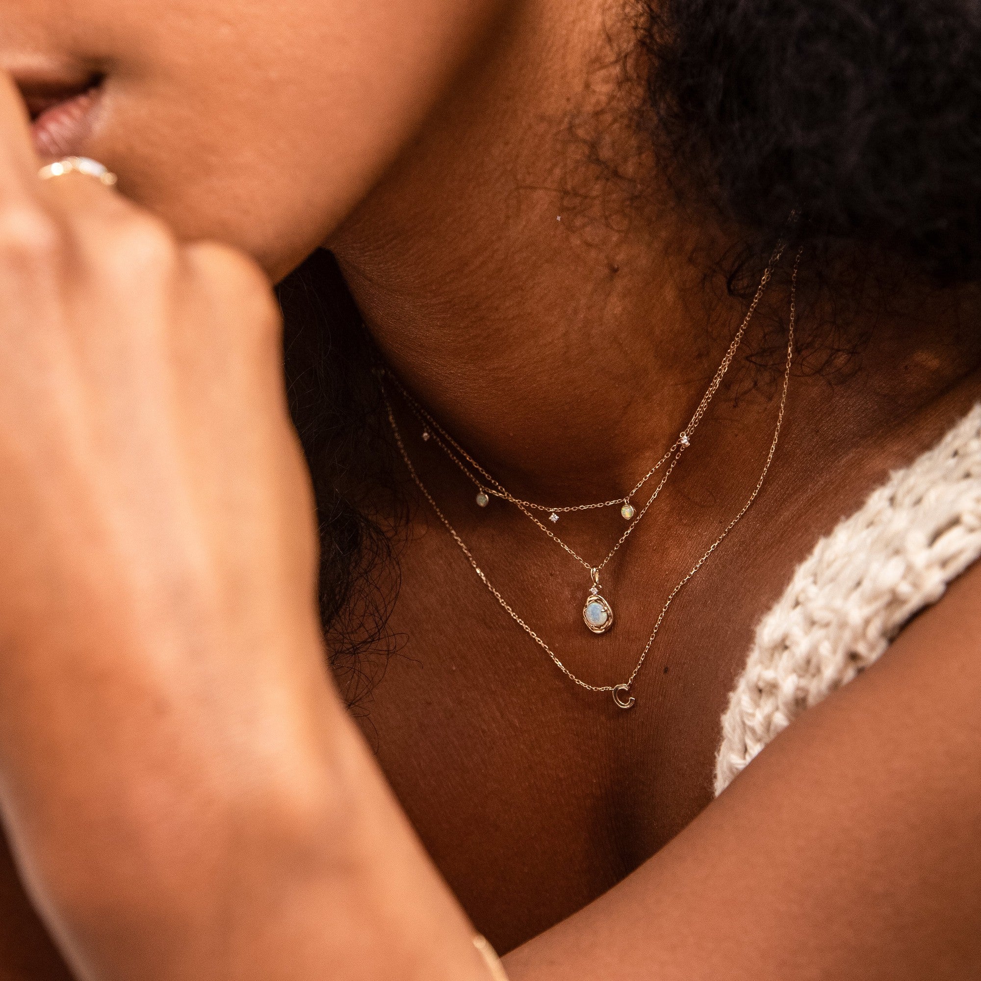 Opal + Diamond Station Necklace - Reversible