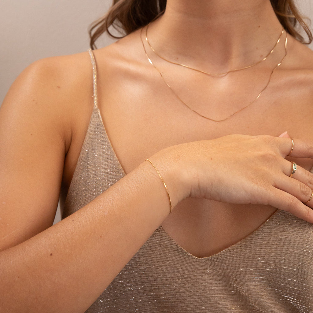 Thin Box Chain Bracelet - 14k Solid Gold