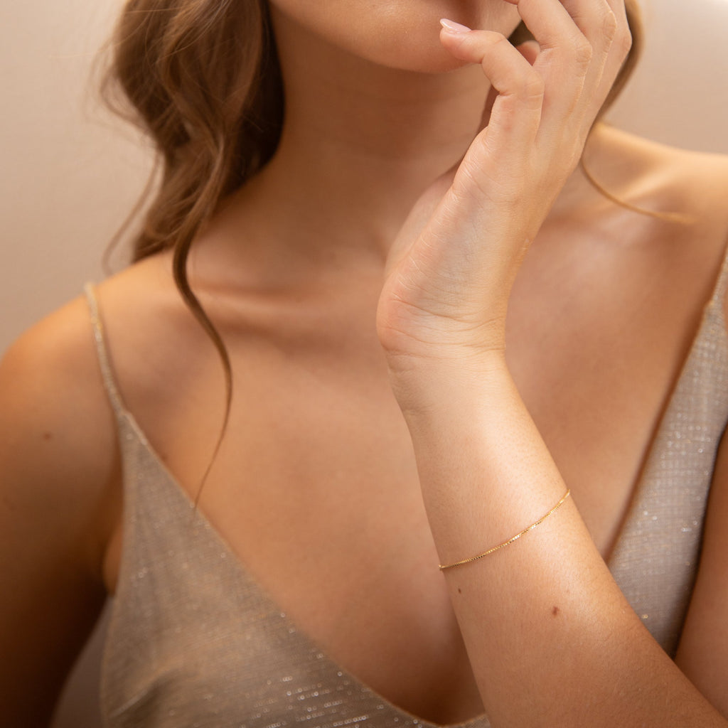 Thin Box Chain Bracelet - 14k Solid Gold