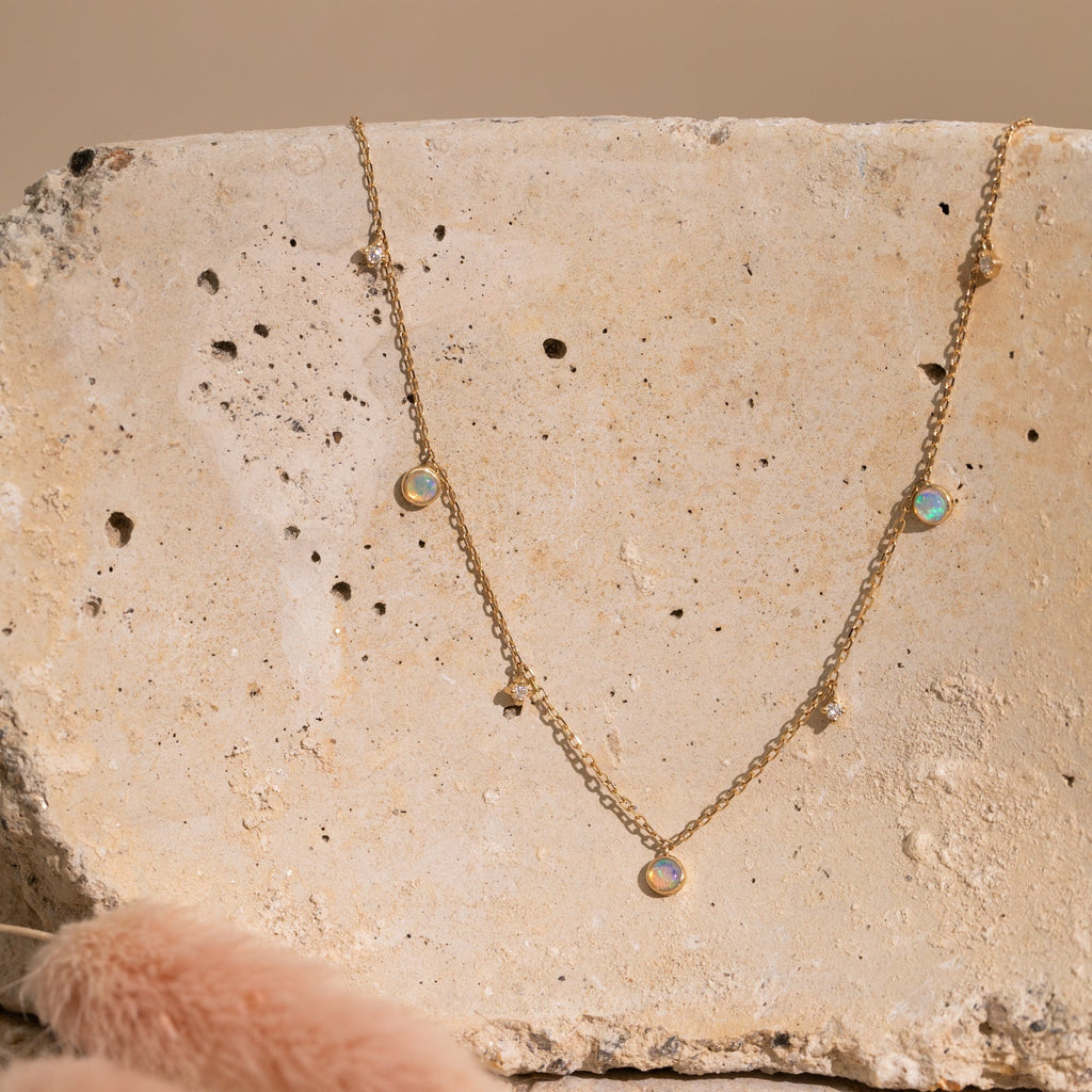 Opal + Diamond Station Necklace - Reversible