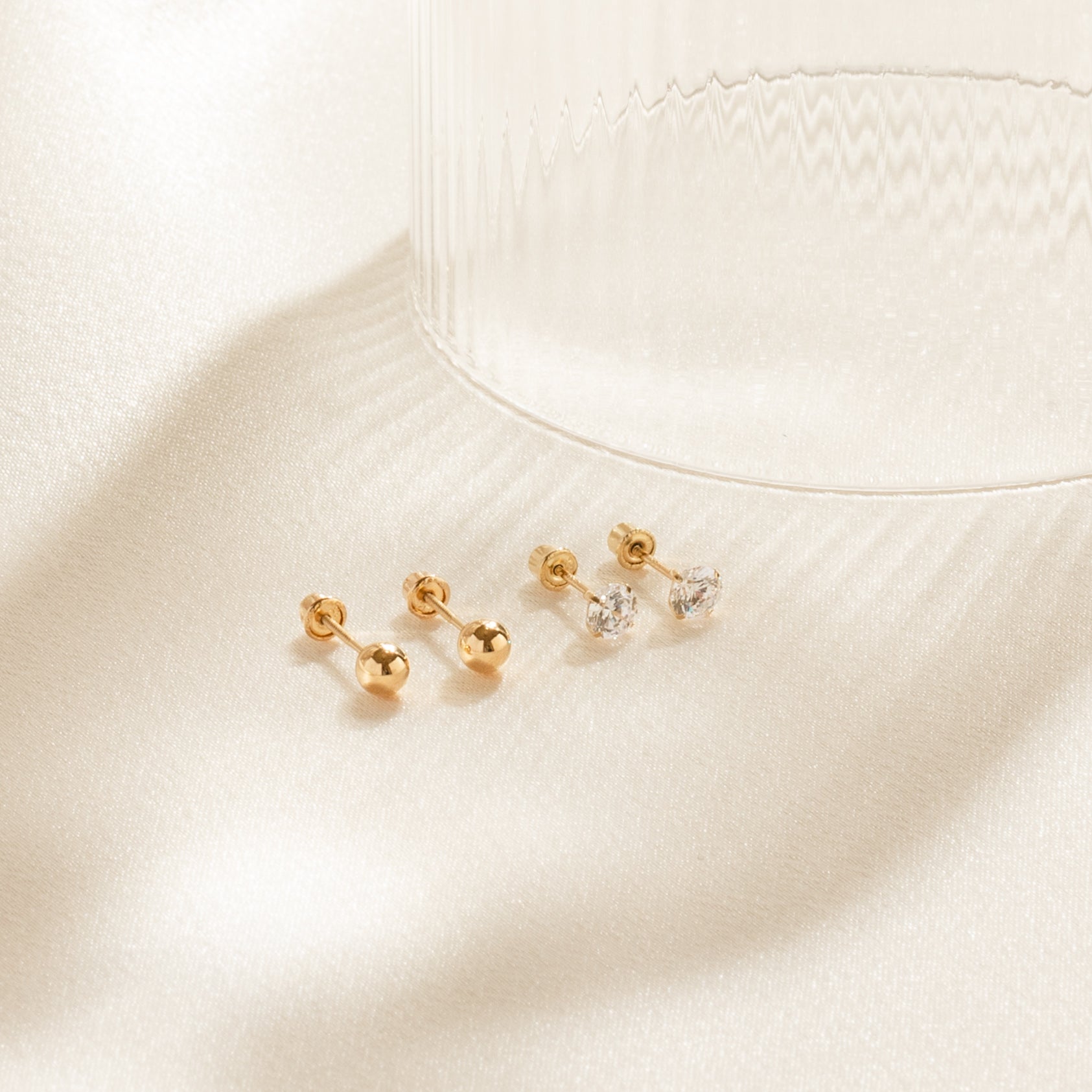 Dainty Screwback Studs Set - 14k