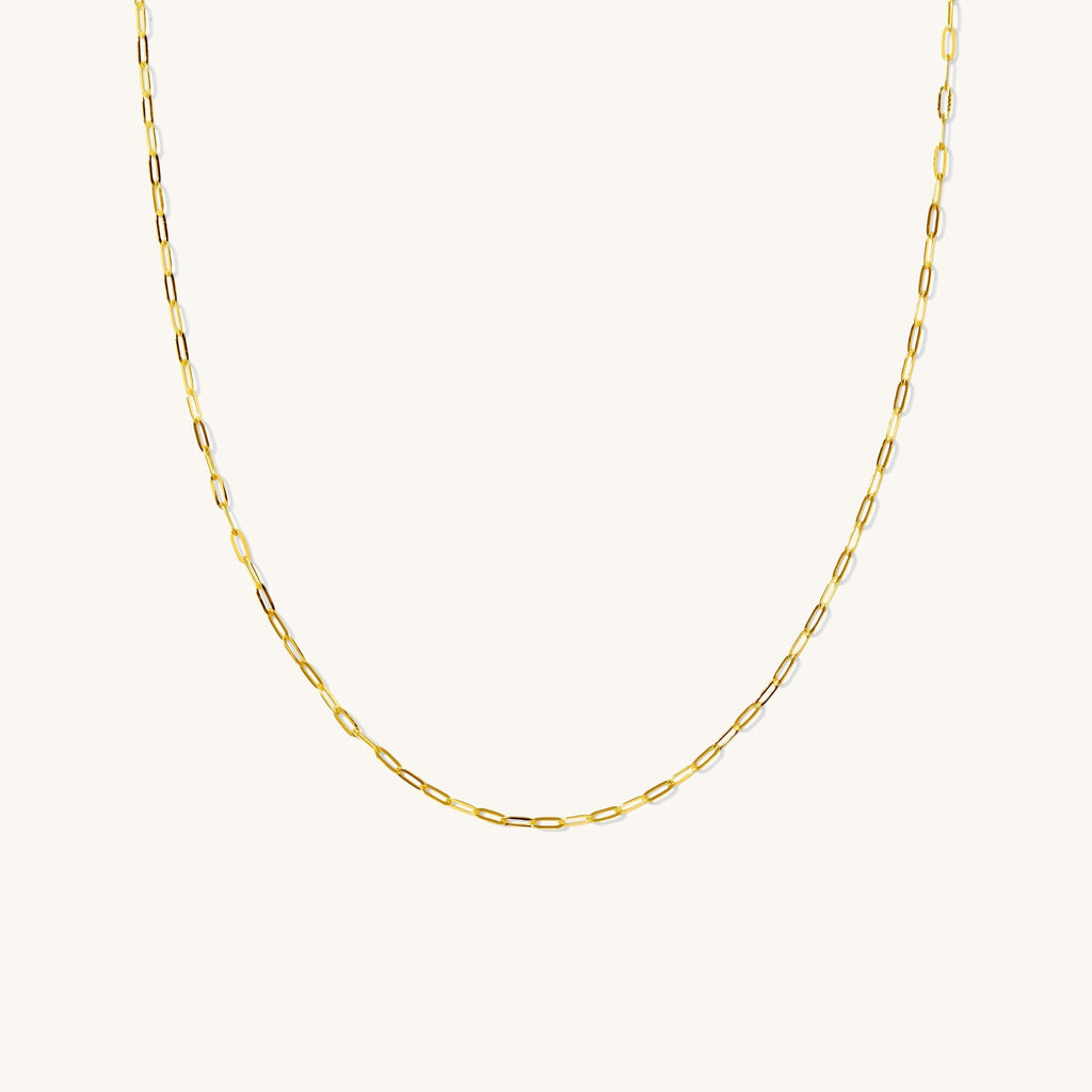 Dainty Paperclip Chain Necklace - 14k Solid Gold