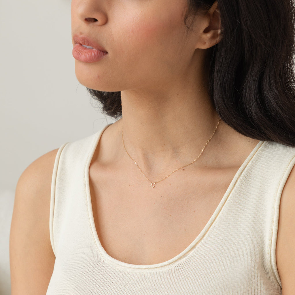 Tiny Initial Necklace - 14k Solid Gold