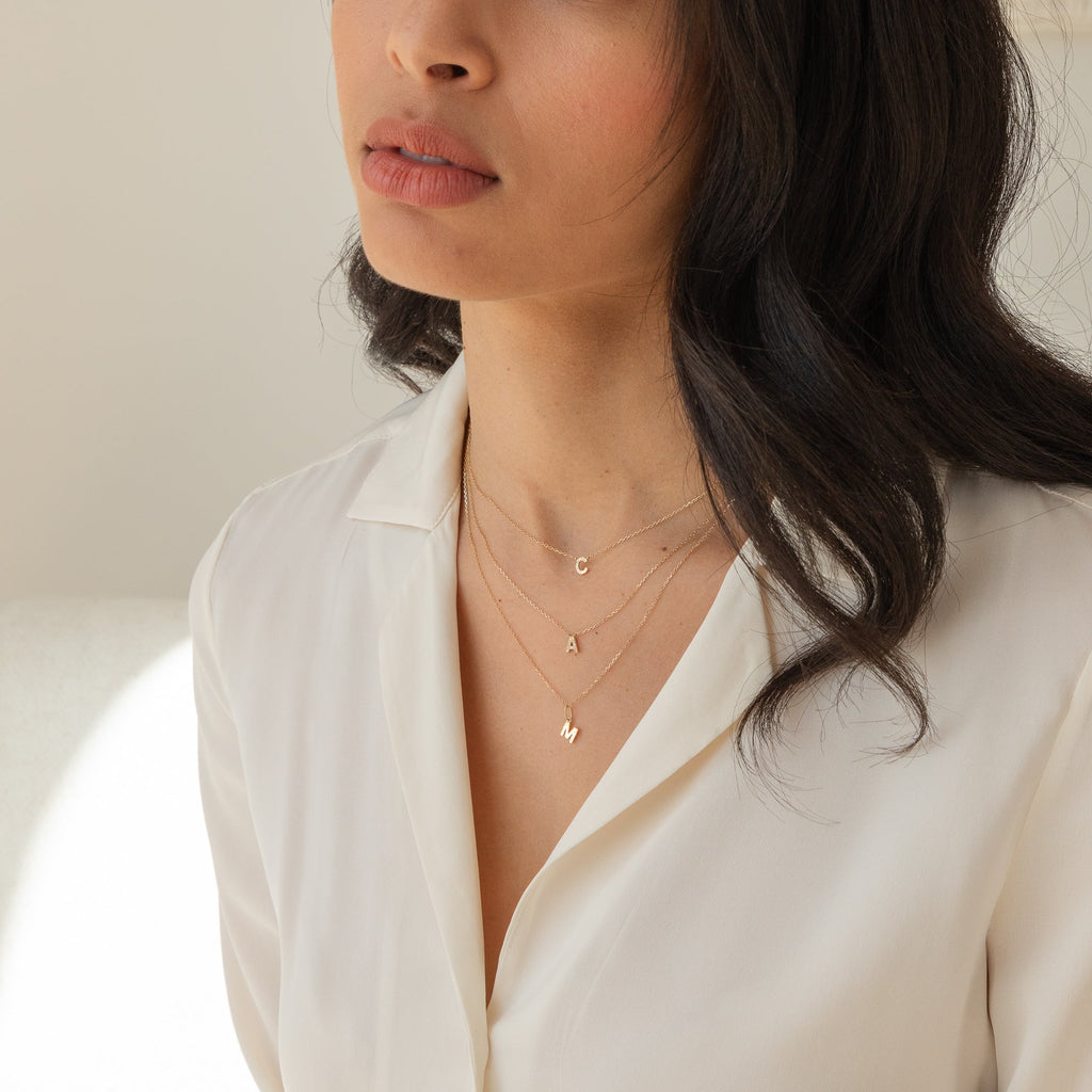Tiny Initial Necklace - 14k Solid Gold