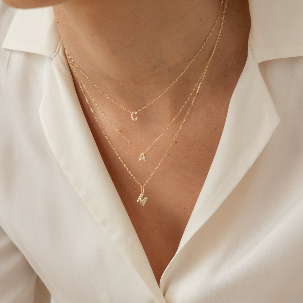 Tiny Initial Necklace - 14k Solid Gold