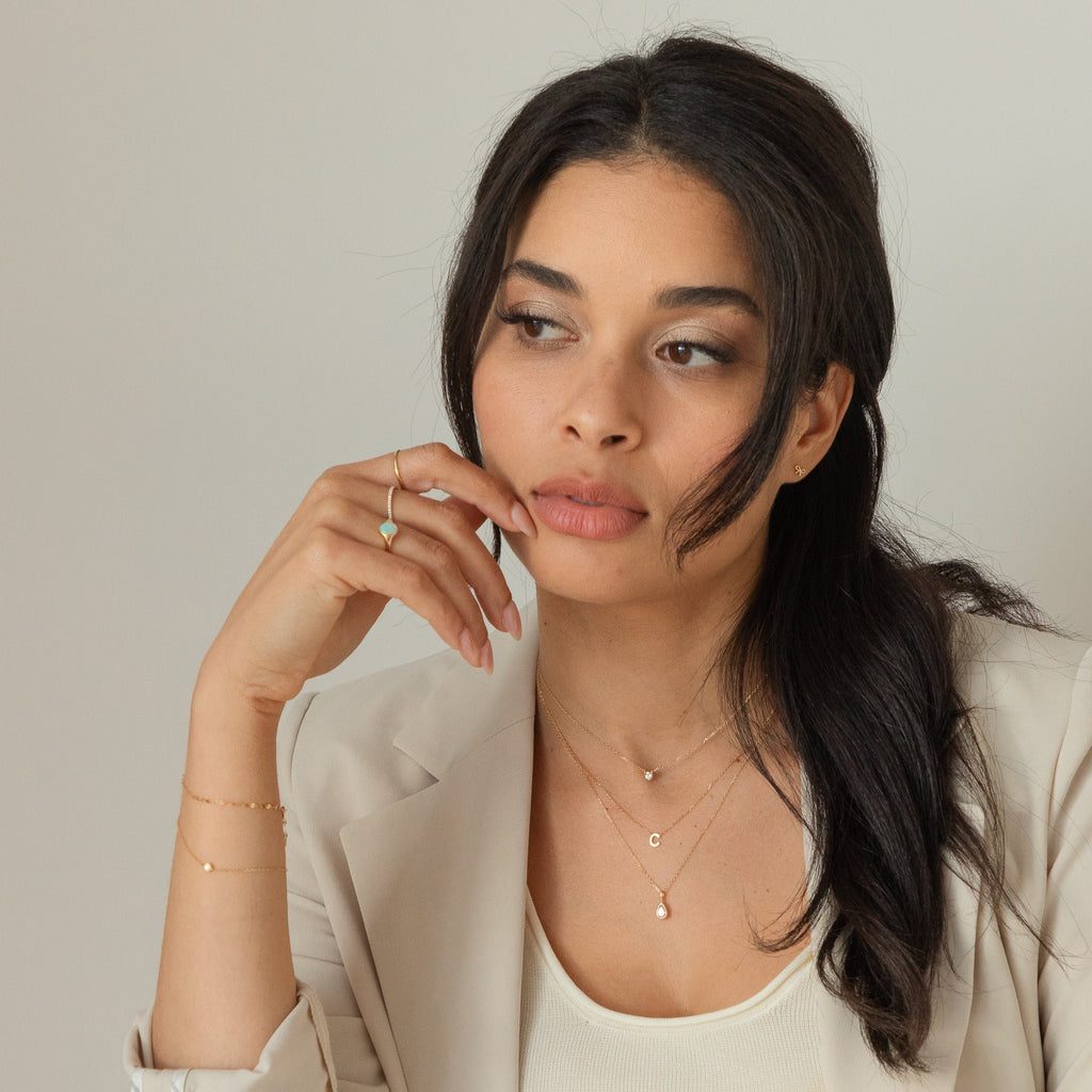 Tiny Initial Necklace - 14k Solid Gold