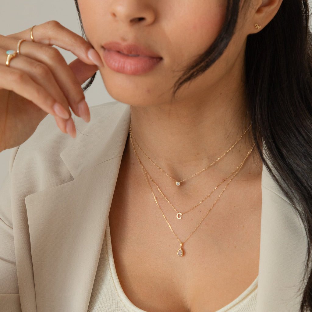 Tiny Initial Necklace - 14k Solid Gold