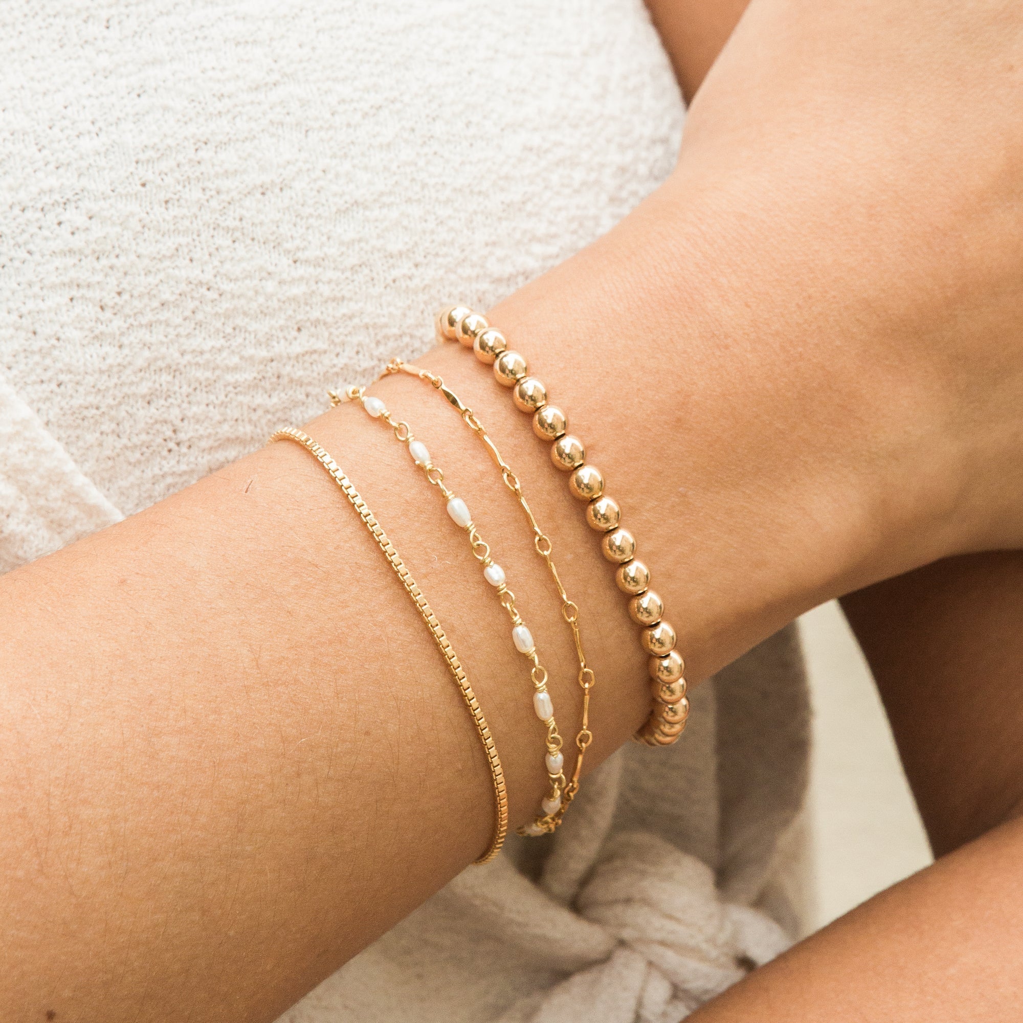 14K Gold Stretch Bead Bracelet