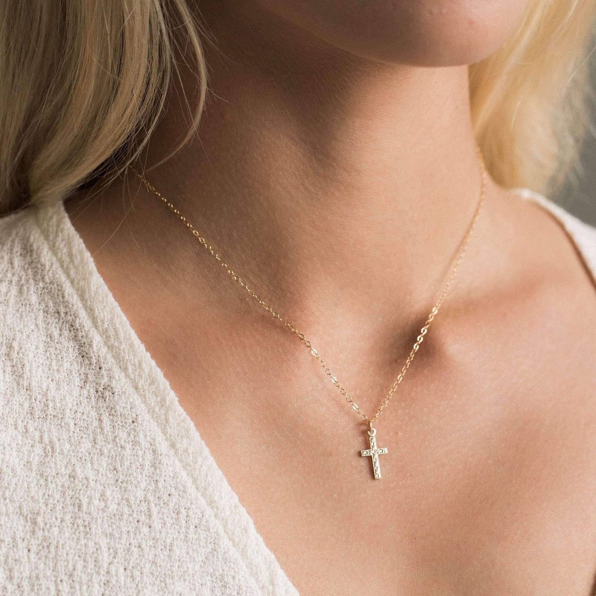 14K Gold Tiny Cross Necklace