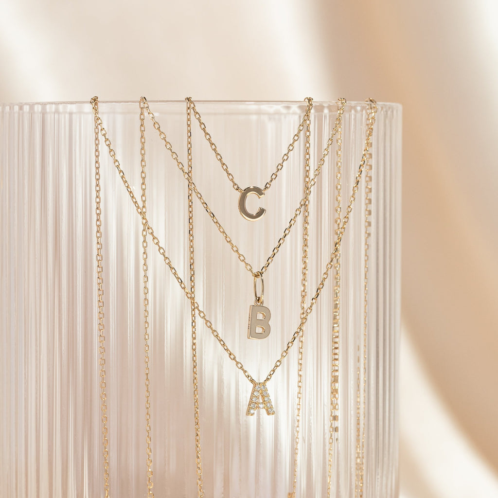 Tiny Initial Necklace - 14k Solid Gold