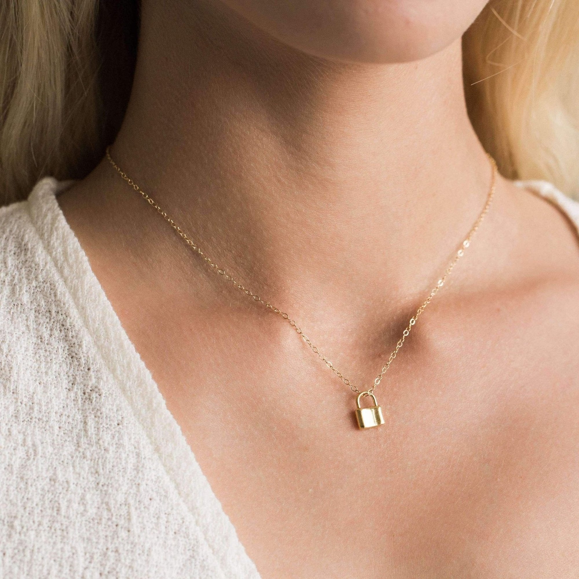 14K Gold Tiny Lock Necklace