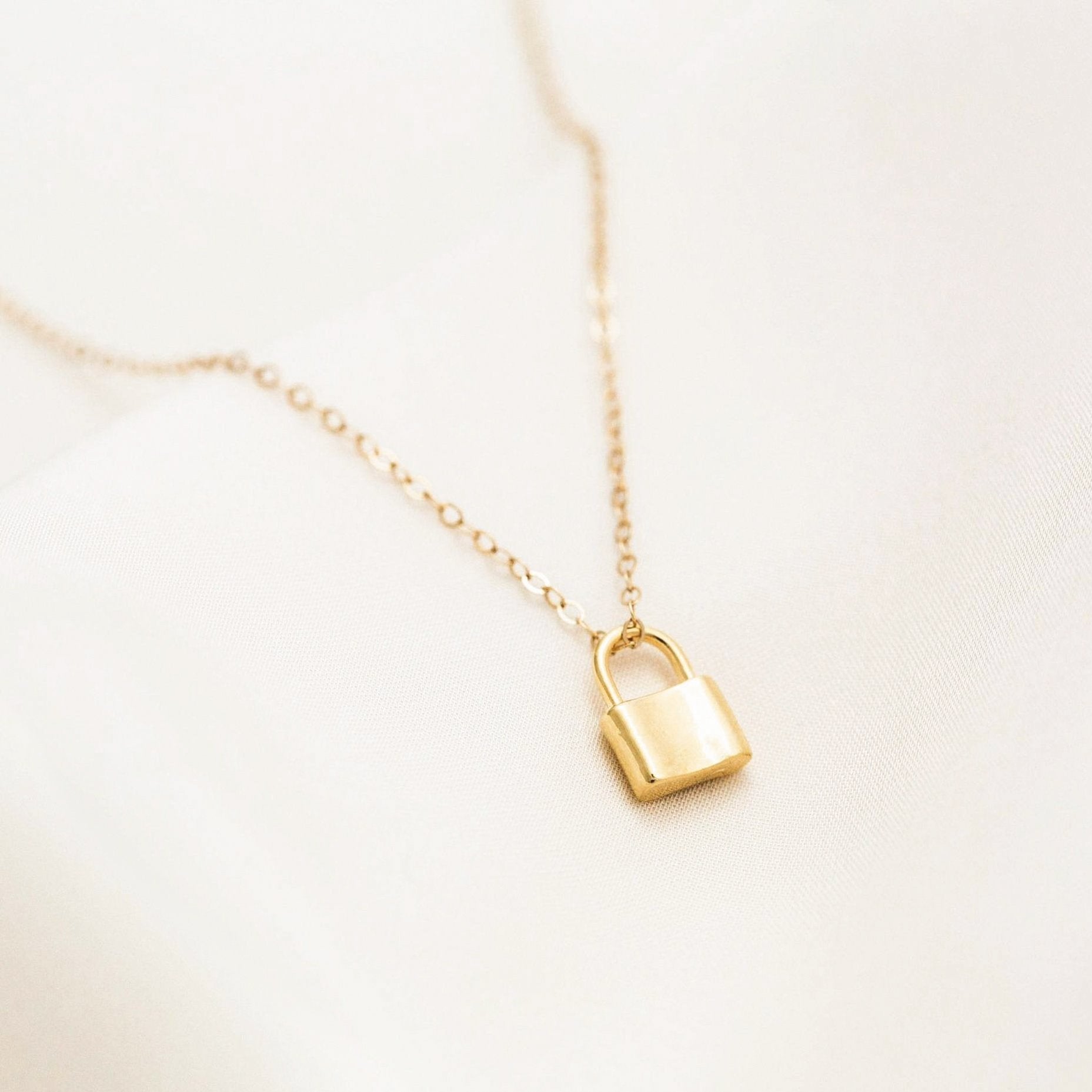 14K Gold Tiny Lock Necklace