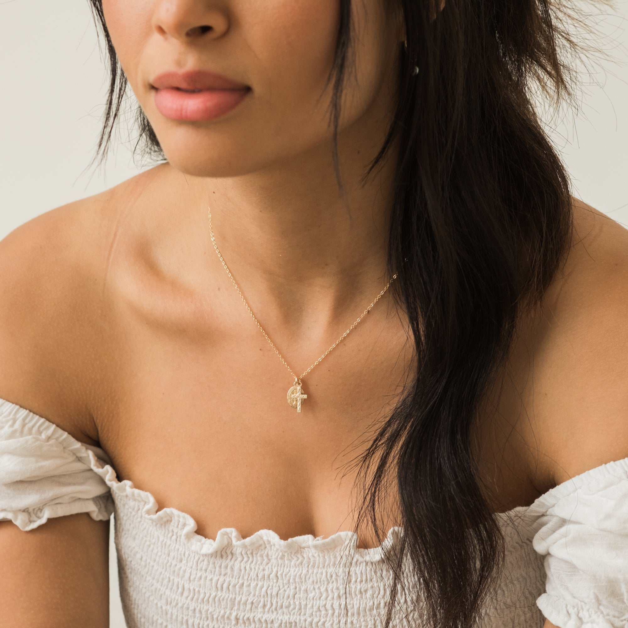 Tiny Virgin Mary & Cross Necklace