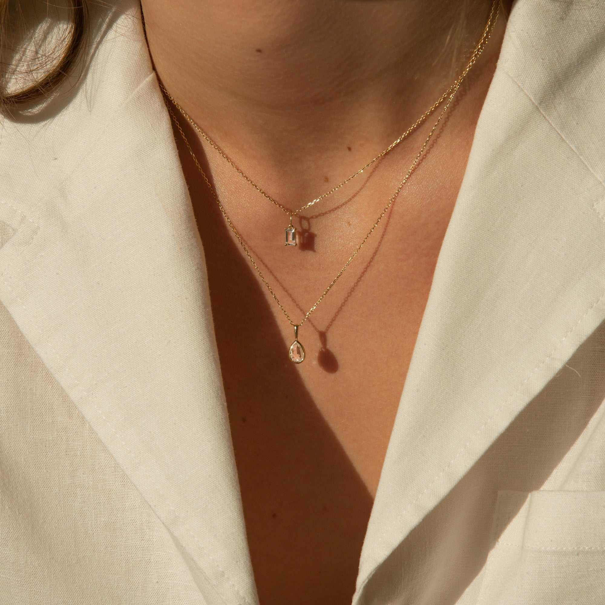 White Topaz Baguette Charm - 14k Solid Gold