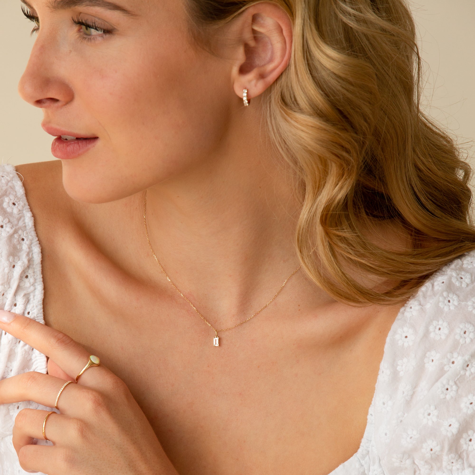 White Topaz Baguette Charm - 14k Solid Gold