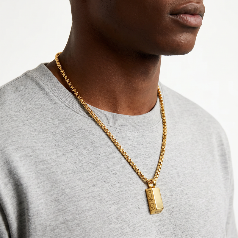 14K Gold “POWER” Pendant Necklace – Bold & Timeless