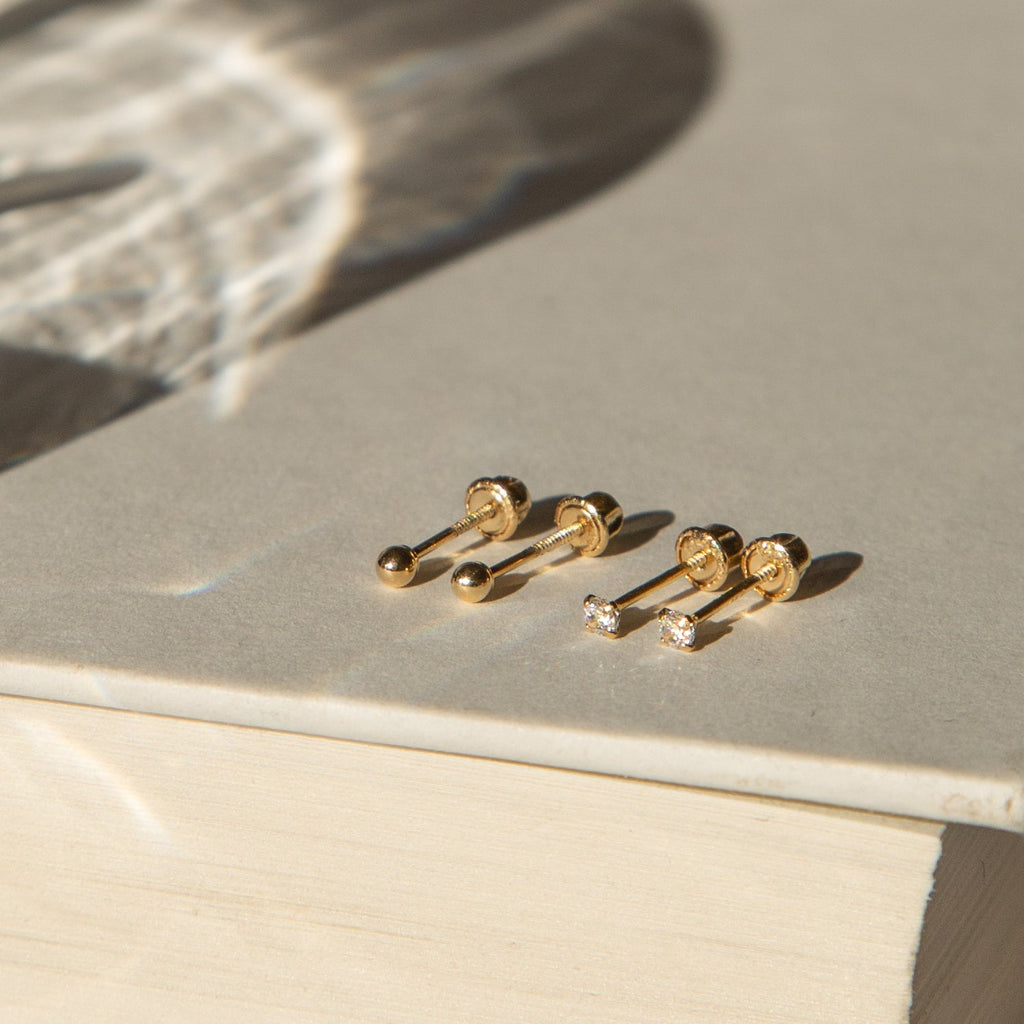 Dainty Screwback Studs Set - 14k