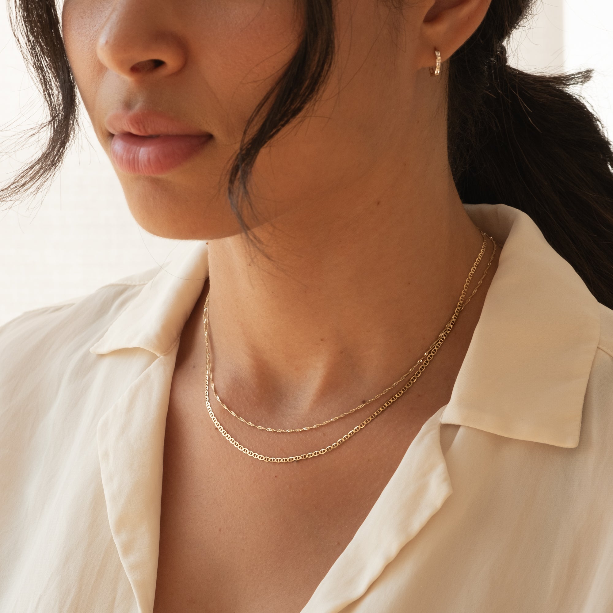 Dainty Mariner Chain Necklace - 14k Solid Gold