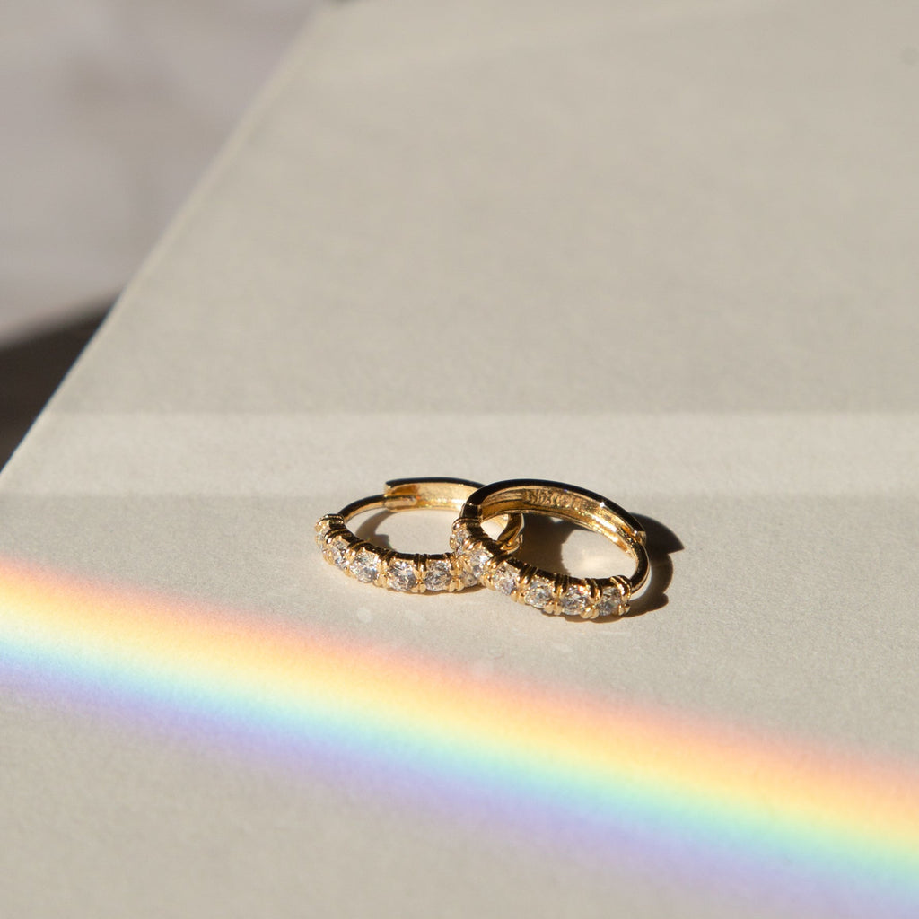 Classic CZ Huggie Hoop Earrings - 14k Solid Gold