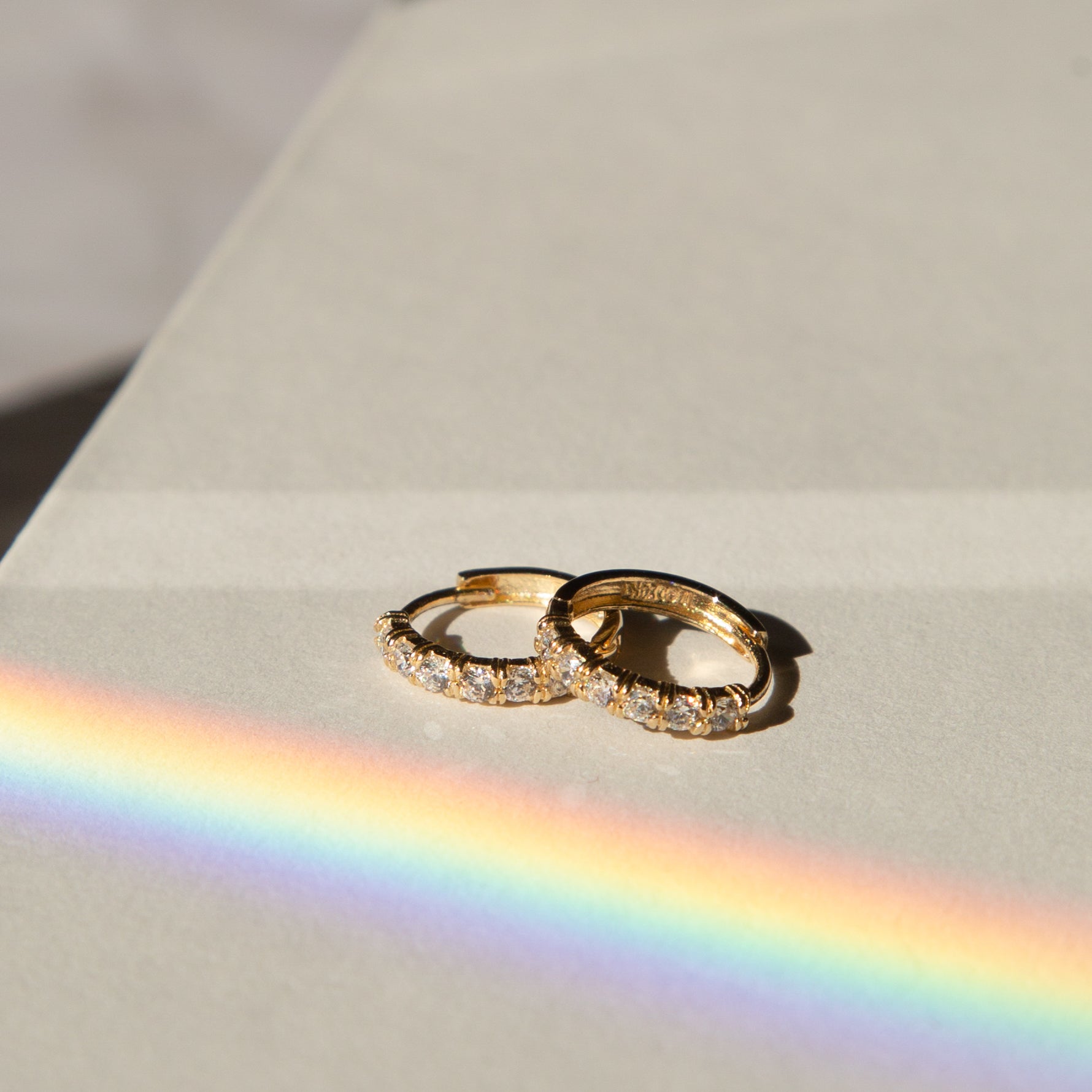 Classic CZ Huggie Hoop Earrings - 14k Solid Gold