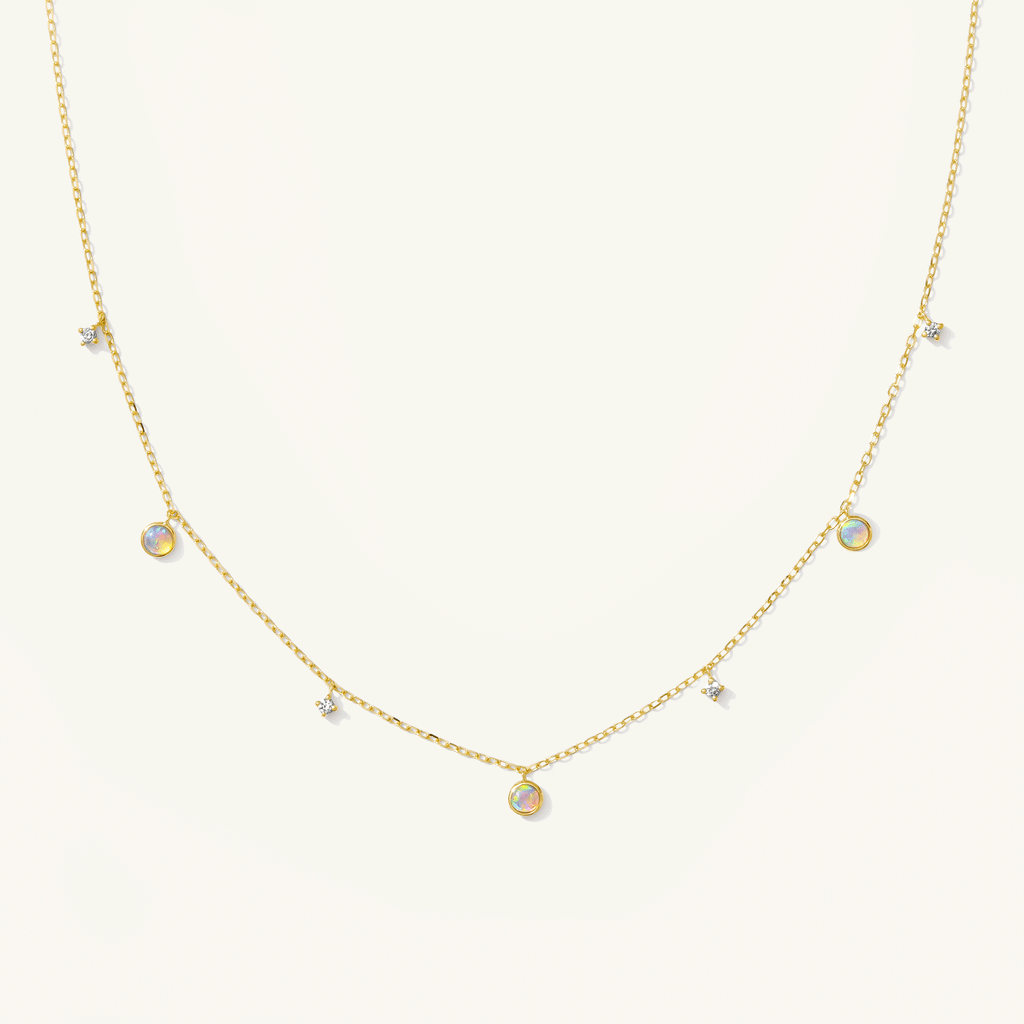 Opal + Diamond Station Necklace - Reversible