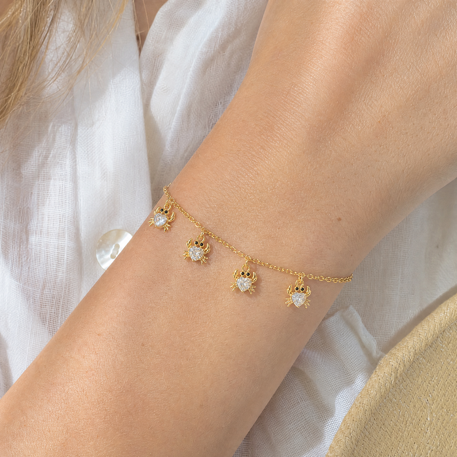 14K Gold Crab Charm Bracelet-summer bracelet