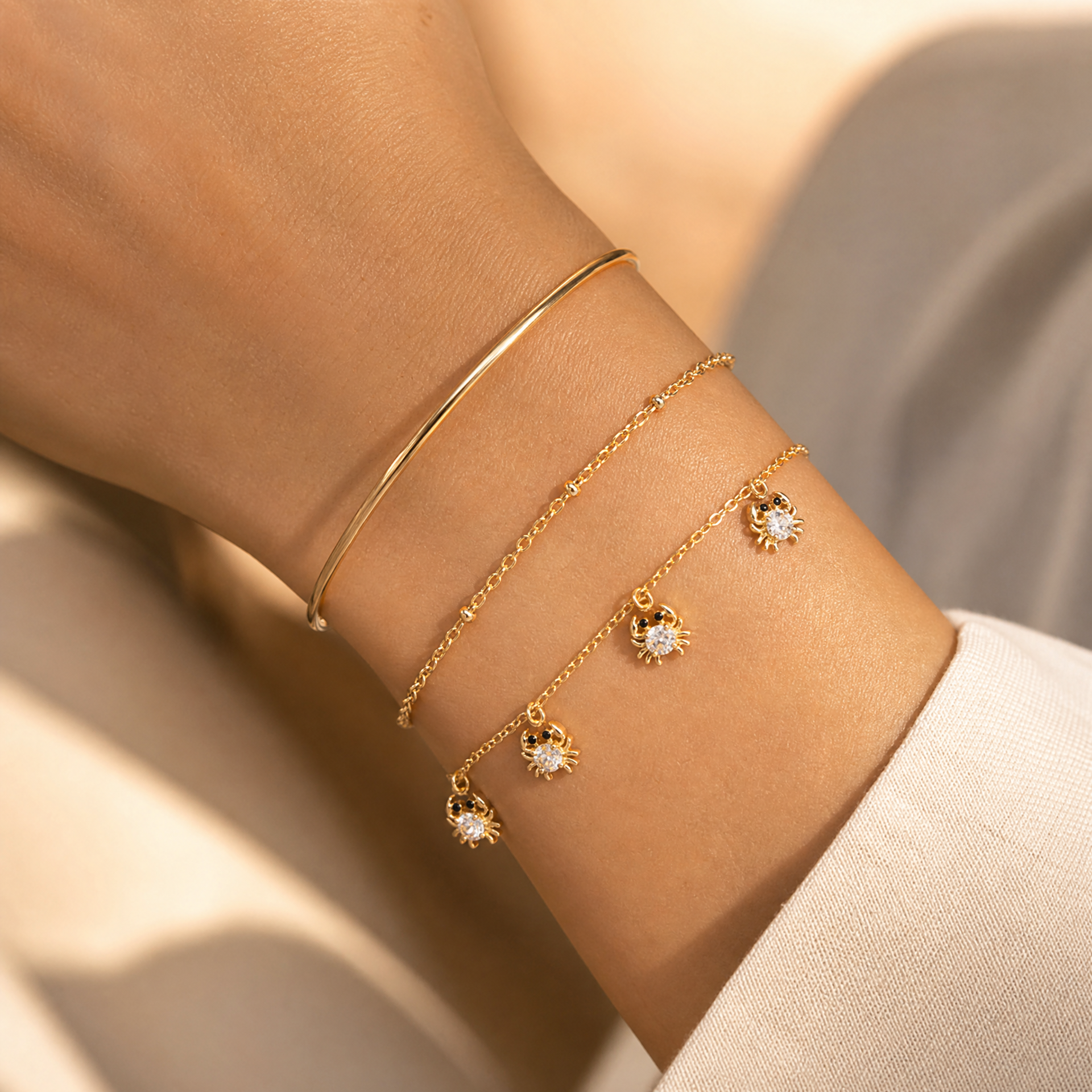 14K Gold Crab Charm Bracelet-summer bracelet