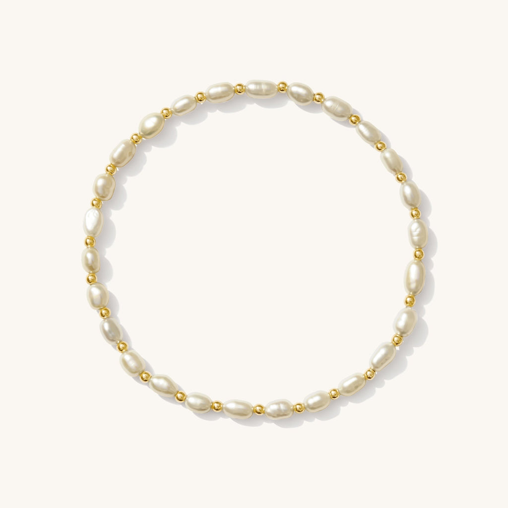14K Gold Bead & Freshwater Pearl Bracelet